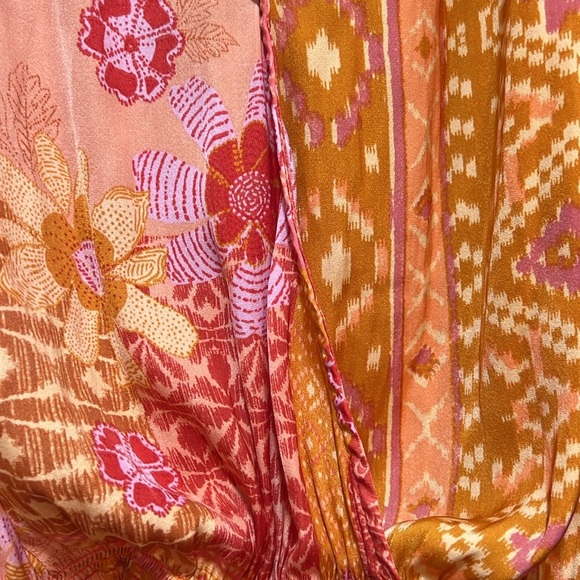 Free People Tied To You Top M Orange Pink Floral Boho Tribal Tie Straps V-neck - Picture 6 of 9